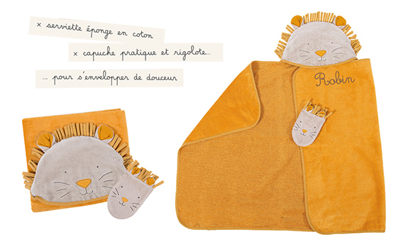 Sortie de bain lion brodée au prénom