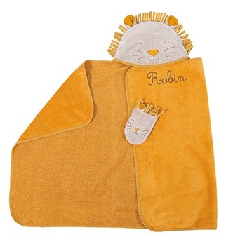 Sortie de bain lion brodée au prénom